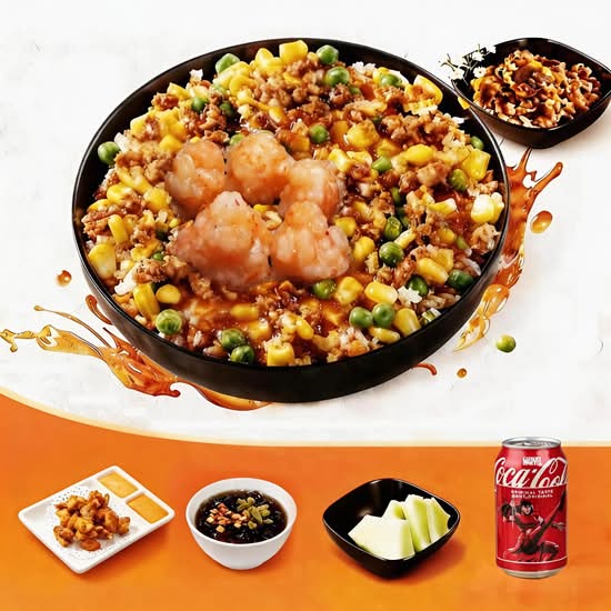 Rich Flavor Beef & Shrimp Paste Rice Bowl Set  浓香风味牛肉粒虾滑捞饭套餐